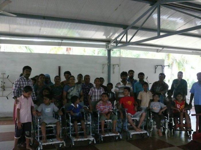 Mr. Babu and Mrs Deepa Babu from singapore donated a wheelchair for disabled children of mayopathy here on 16.01.2014.